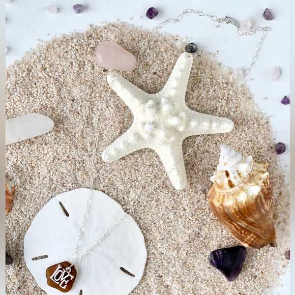 MAUI Beach Glass & Love Necklace in Sterling Silver - Picture 2 of 5